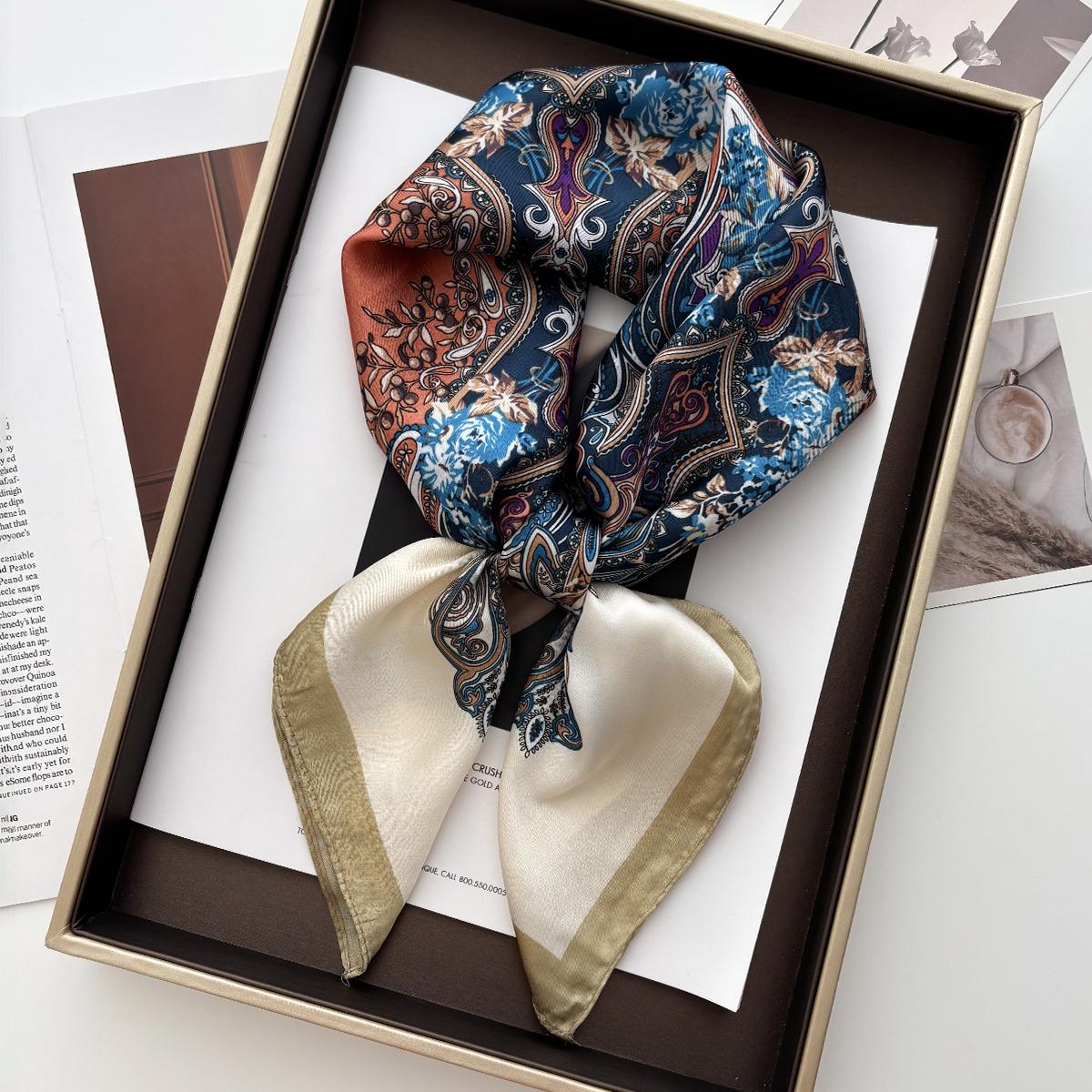 

70*70cm Luxury Design Square Hair Scarf for Women Hijab Small Neck Tie Hand Wrist Kerchief Female Headband Foulard 70x70CM