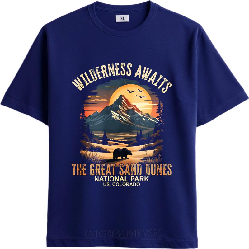 Graphic Summer Teenagers T Shirt Wilderness Awaits Mountain Sunset Bear Trees Dunes Park Colorado Short Sleeve Street Wear Crew