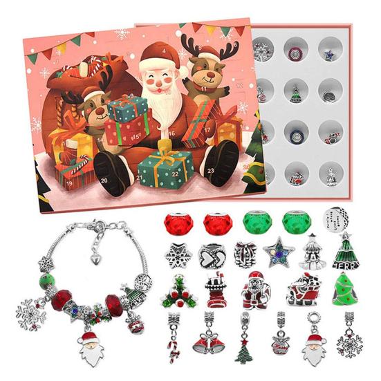 2025 Christmas Advent Calendar Bracelet Set 24 Day Countdown Jewelry Box with Santa Reindeer Tree Charms Surprise Xmas Gift