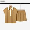 Women Short Sleeve Blouse and Shorts Summer Two Piece Suit Sets