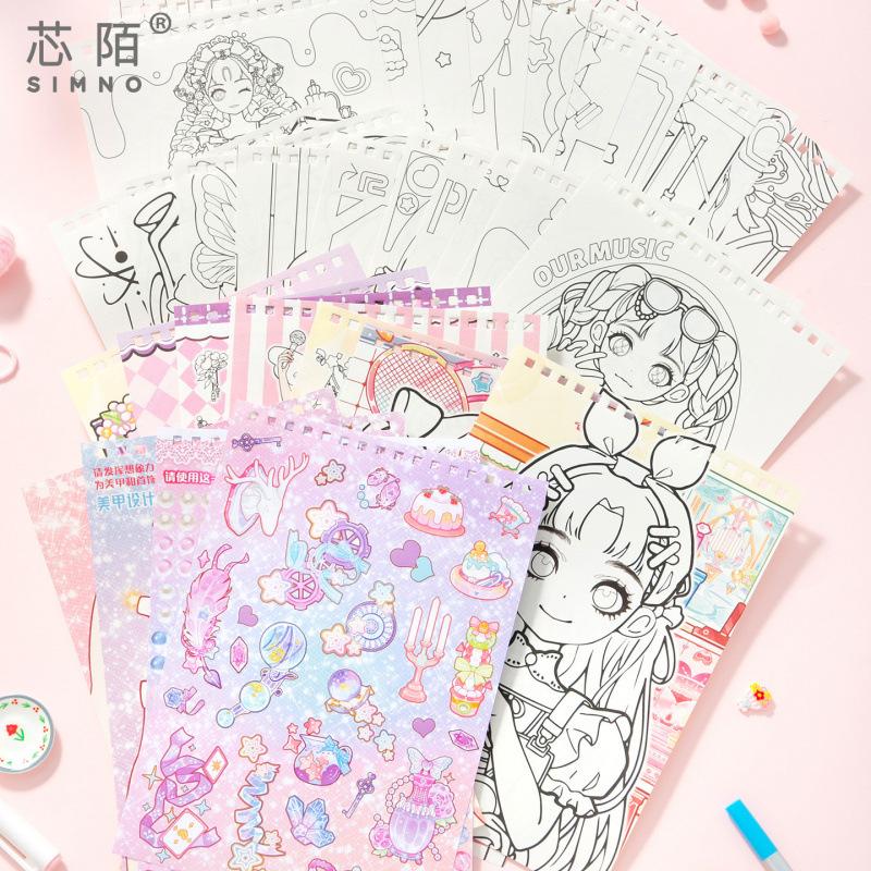 32-Sheet DIY Scrapbook Sticker Album for Cartoon Princess Coloring, Decorative Stickers for Journal DIY, Craft Decor