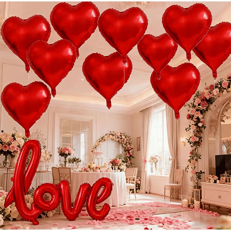 50pcs 5/10/18/32inch Aluminizer Red Heart Balloons Valentine's Day Romantic Atmosphere Scene Decor Wedding Birthday Background