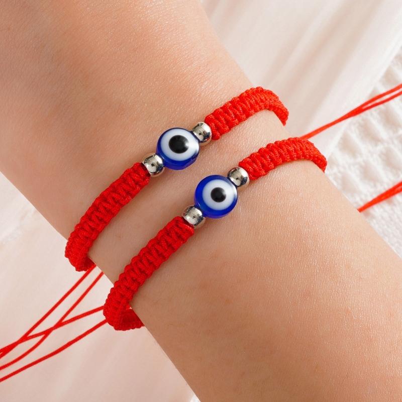 2 Pcs for Evil Eye String Bracelets Handmade Red Black String for Evil Eye Bracelet Wristband for Women Men Teen Girls B