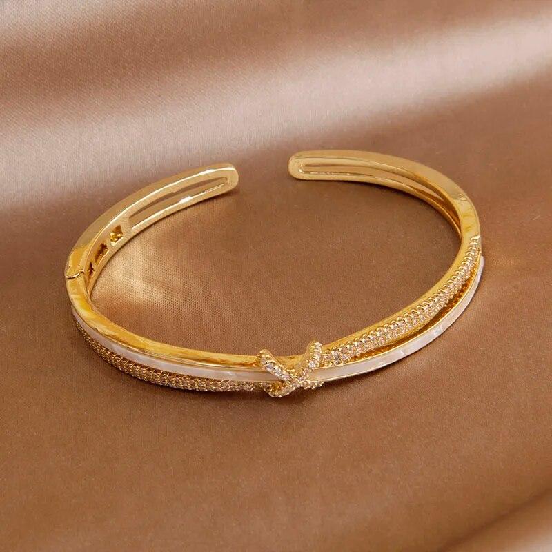 2023 New Design Opal Geometric Open Bangles&bracelets for Women Fashion Brand Jewelry Delicate Zircon Bangles