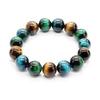 [Ishiki] Mixed Tiger Eye 14mm Bracelet Yellow Light Blue Green Natural Stone Power Stone Prayer Beads Men's [b587]
