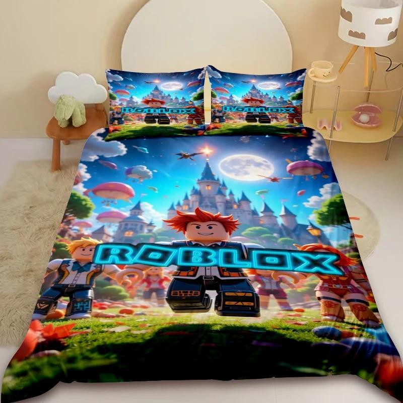 Cartoon R-RobloxeS Gaming Bedding Set 2/3Pcs Duvet Cover with Pillowcases Comforter Cover for Kids Boys Bedroom Decor Queen