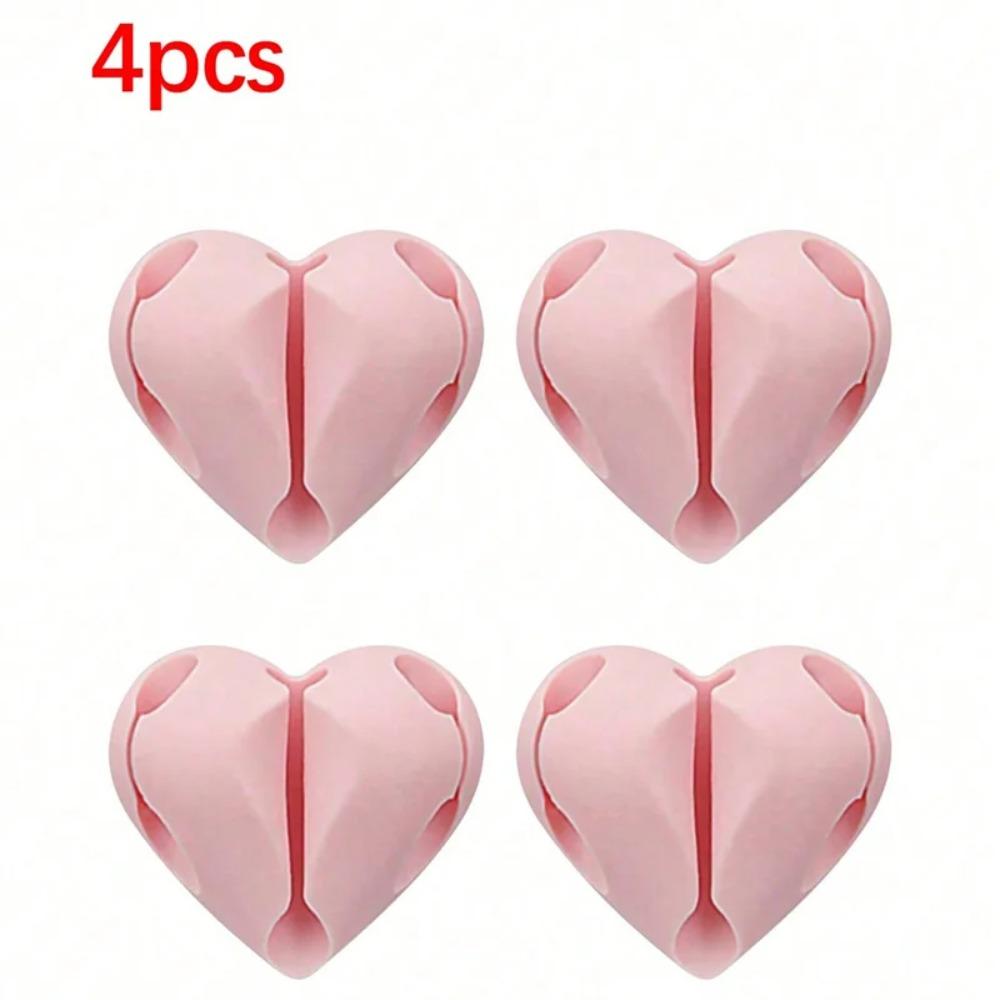 Self Adhesive Silicone Heart Shaped Cable Organizer 4PCS USB Charging Wire Winder Desk Clip Holder Home Office Wire Holder Clip