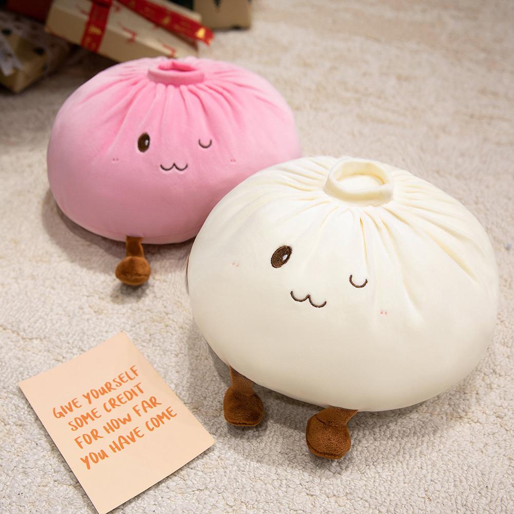 Cute Dumpling Plush Pillow Fun Expression Bun Plush Toy Hand-Made Dumpling Throw Pillow Ultra-Soft Kids Present Bedroom Decor