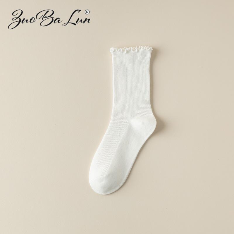 Barron Bubble Summer Cotton Lace Mid-Calf Socks with Wood Ear Edge - Japanese Sweet Style