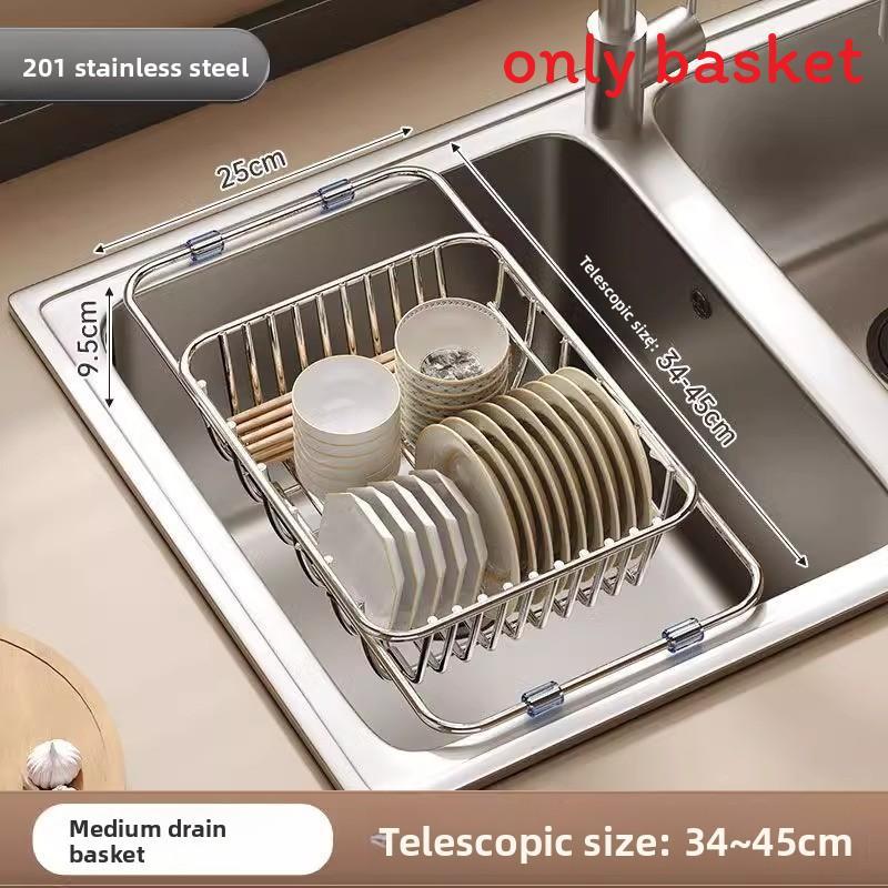 Stainless Steel Sink Drain Basket With Adjustable Size For Dish Drying And Organization