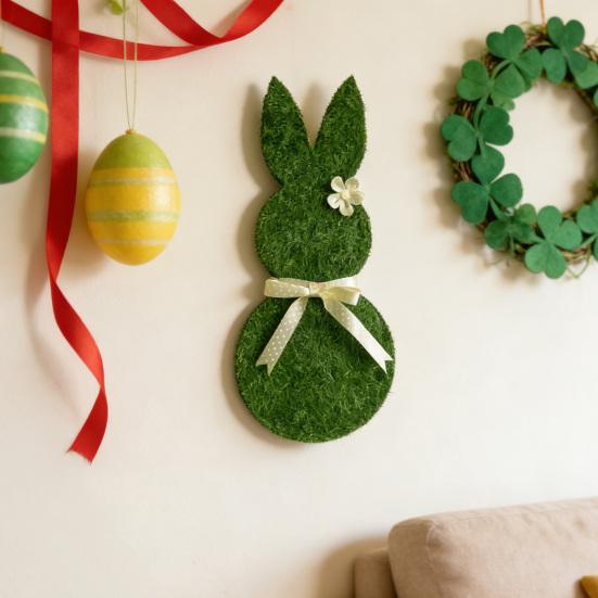 Easter Bunny Door Sign Wooden Welcome Bunny Sign with Bow Farmhouse Hanging Rabbit Wreath for Front Door Porch Wall Home Indoor Outdoor Decor