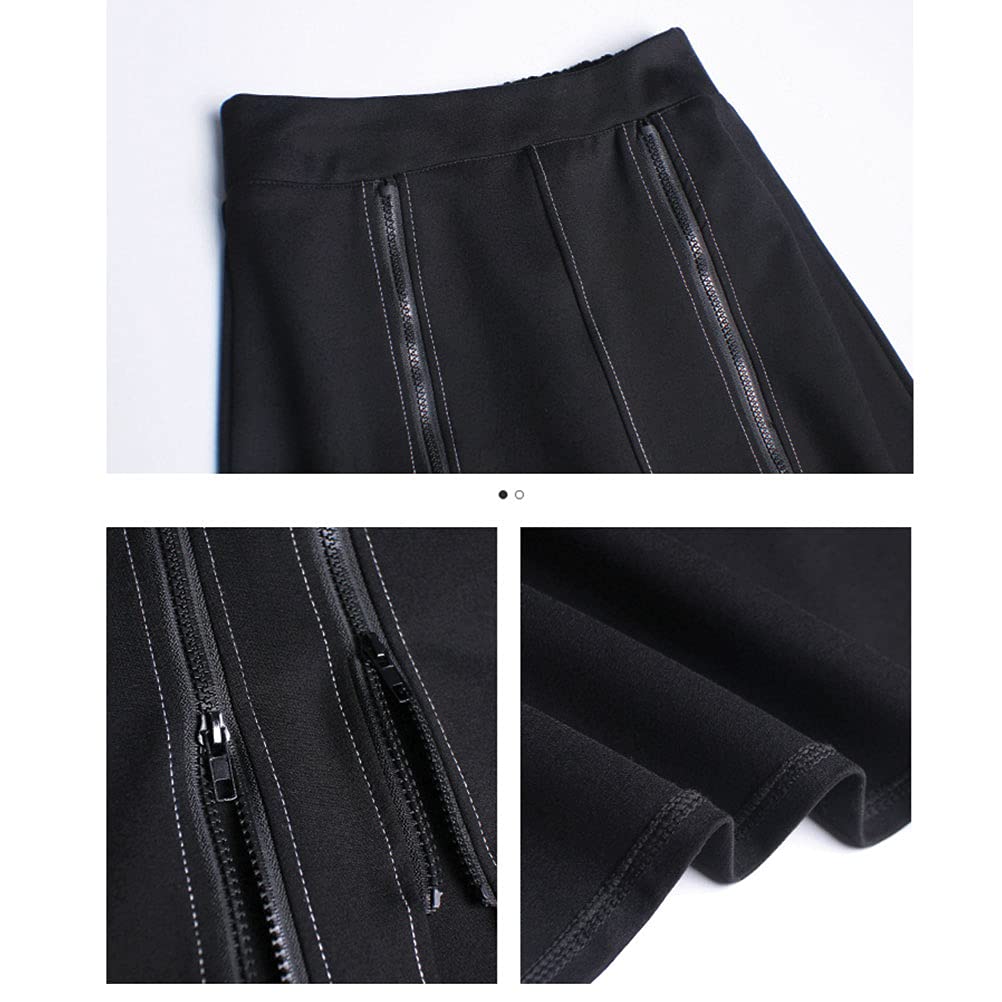 Morino Spring Long Midi Skirt with and Modified Perfect for a Street or Adult and Elegant Black Women's Zipper, A-Line, Slit, Design, Unique, V-kei,