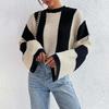 Sweater for Women Winter Thickened Pullover Round Neck Stripes Knitted Stretchy Long Sleeve Oversize Jumper Sweater Tops