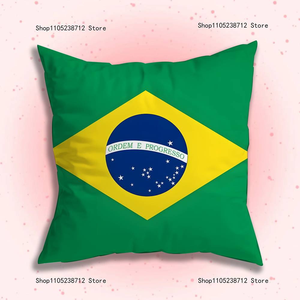 Estetyczna poszewka na poduszkę z flagą Brazylii Pluszowy materiał Miękka poszewka na poduszkę Dwustronny nadruk Pokrowiec na poduszkę do sofy Rzut