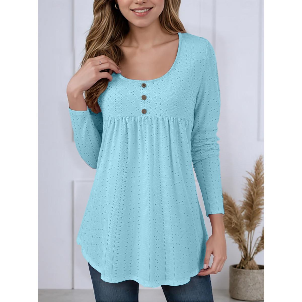 

Spring Autumn Women s Solid Color Loose Crew Neck Pleated Long Sleeve T-shirt Curved Hem Casual Top For Women Cross-border S
