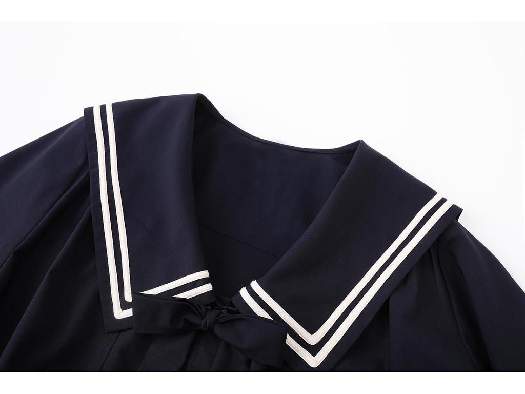 In Stock: 2026 Spring Women's Academy Style Sailor Collar Long Sleeve Shirt Dress
