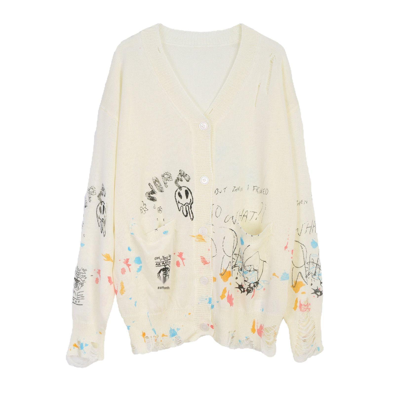 

Женский вязаный кардиган в стиле Bai Lu с принтом граффити - Вдохновленный корейским стилем, Легкий, Защищающий от солнца для весны и осени Small