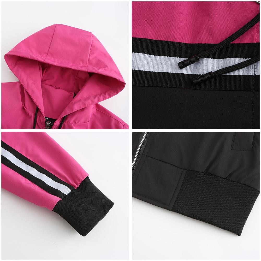 Women’s Jackets Drawstring Hooded Long Sleeve Windcheaters Zip Up Light Weight Trench Coat Windproof Outdoor Hiking Running Sports Outer Wear