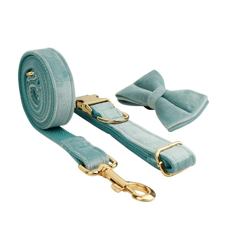 Lake green velvet pet collar dog leash