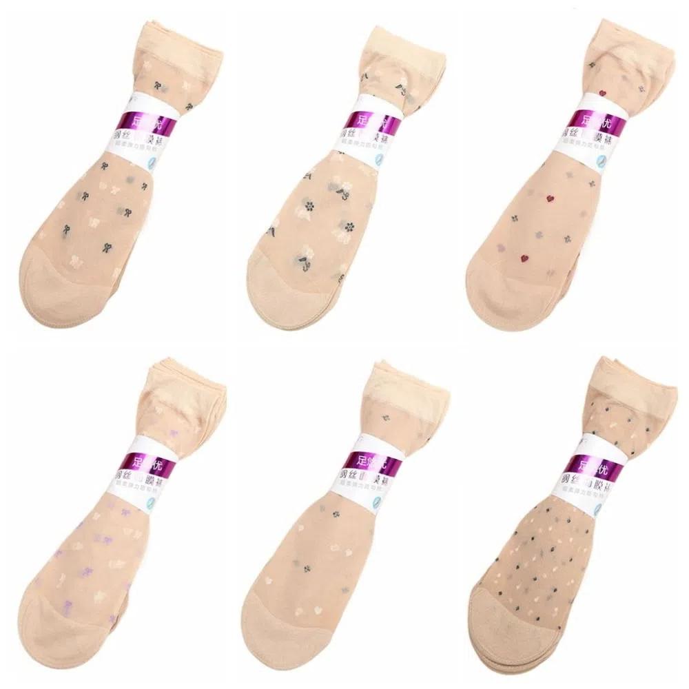 10Pairs Ultra-thin Crystal Silk Tube Socks Flower Silk Sheer Socks Women Invisible Socks  Summer