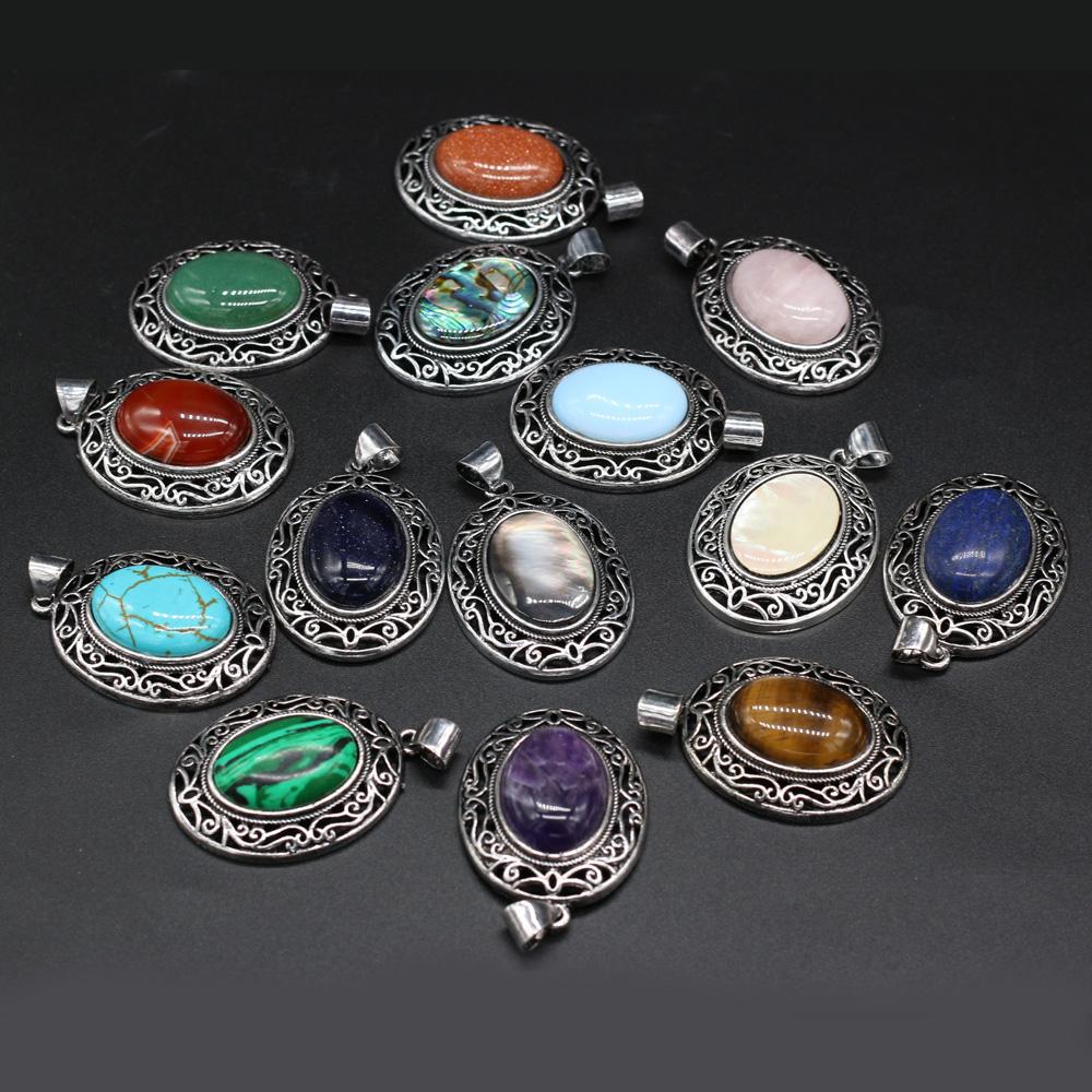 Natuurlijke stenen hanger Ei-vormige halfedelstenen kanten hanger voor het maken van sieraden DIY ketting armband accessoire