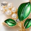 Talos Brooch Pin, Plant Shape Lapel Pin with Green Leaf Design, Imitation Pearl Rhinestone Combination Stable Buckle for Daily Commuting And