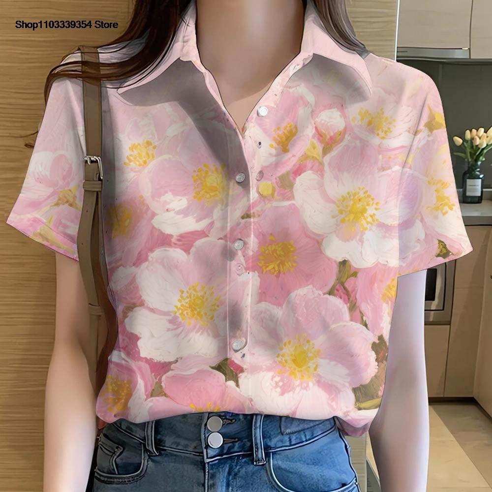 Womens Short Sleeve Shirts Button Fashion Floral Pattern 3D Printed Casual Beach Shirt Summer New Casual Y2k Women's Clothing