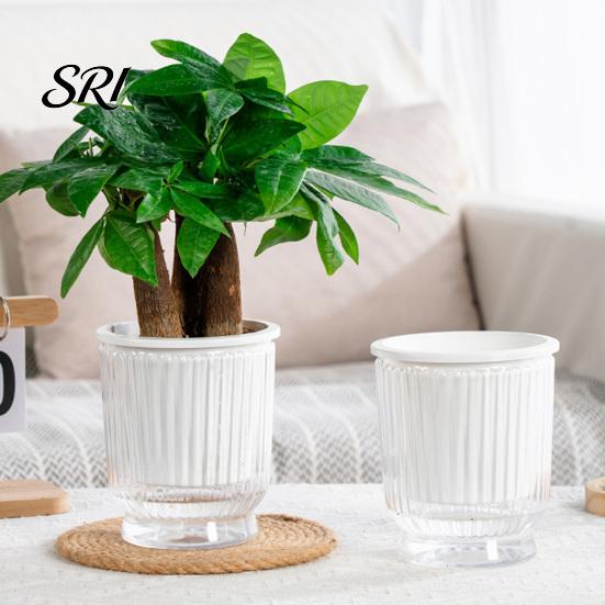 Breathable Plant Pot Self Watering Plastic Flower with Water Reservoir Easy Care Indoor Planter Wick Ropes Modern for Home Office Desktop Low