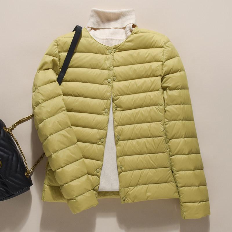 2024 Women's Lightweight Down Jacket, Short, Round V-Neck, Warm, Collarless, Slim Fit, Plus Size, Autumn/Winter Coat