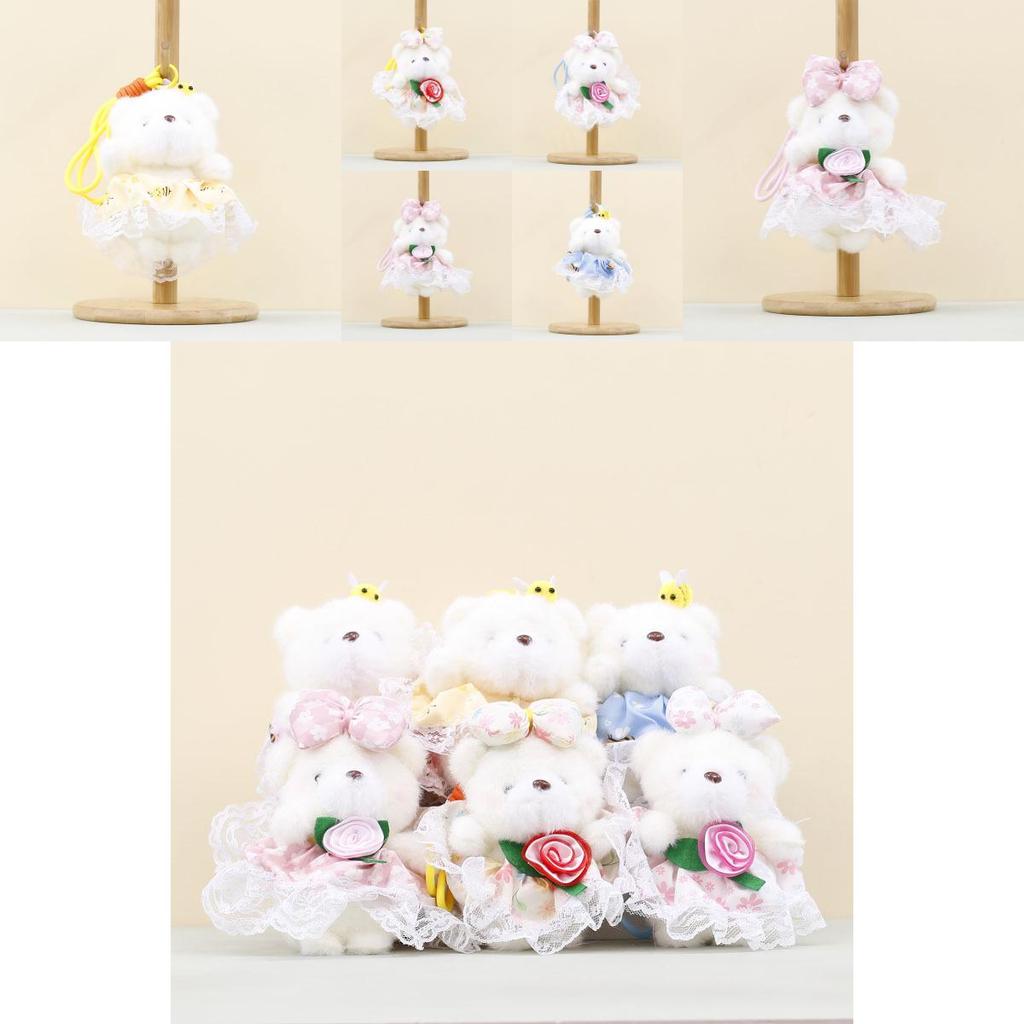 Cute Rose Bear Plush Keychain With Pp Cotton Filling For Girls Bags And Decor