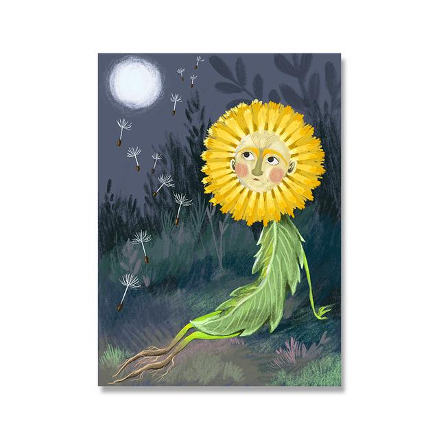 Funny Vintage Poster Frog Ride Bicycle Art Print Mushroom Strawberry Flower Dandelion Wall Art Canvas Painting Home Decor No Frame