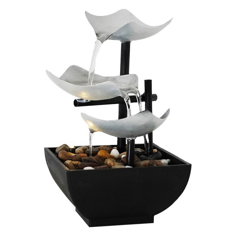 Indoor 3-Tier Relaxation Tabletop Fountain Automatic PumpNatural River Rocks LED