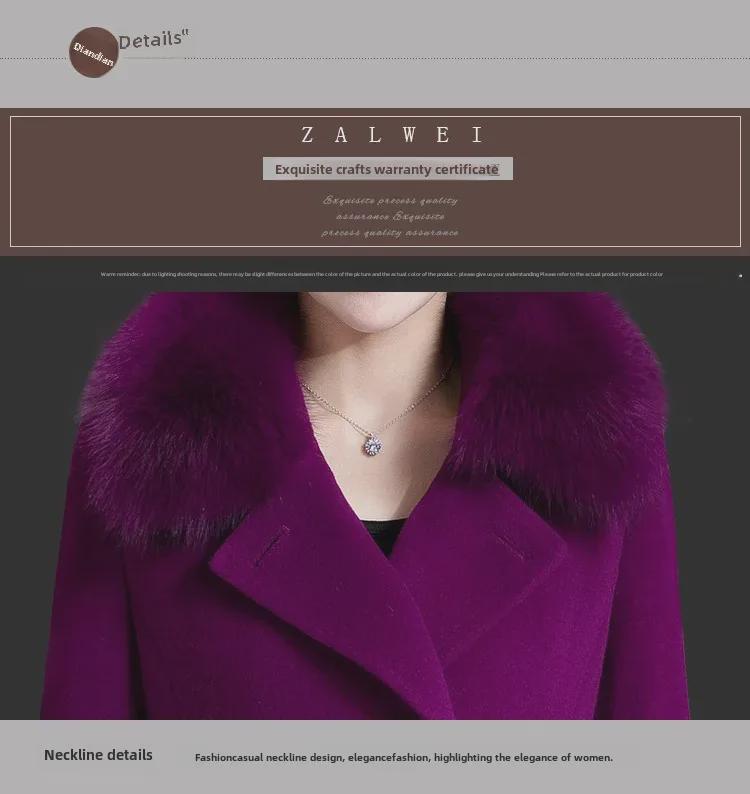 Palton mare de lână, cu croiala dublu, pentru femei - lungime medie, până la genunchi, guler de lână, design high-end