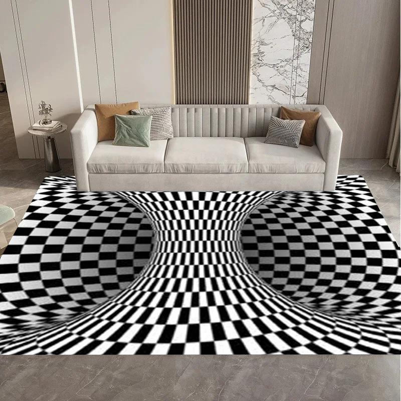 Visual 3D Black and White Grid Illusion Vortex Trap Mat Rug for Bedroom Sofa Living Room Decoration carpet