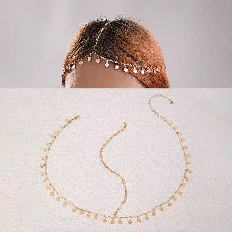 New Fashion Bohemia Pearl Turquoise Sequin Tassels Multi-layer Hair Chain for Women Bride Rhinestone Forehead Chain Hair Jewelry