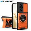 KEYSION Magnetic Phone Case for HONOR 200 Pro 5G Slide Camera Lens Protection Upright Kickstand 360° Ring Shockproof Back Cover