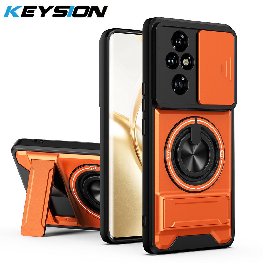KEYSION Magnetic Phone Case for HONOR 200 Pro 5G Slide Camera Lens Protection Upright Kickstand 360° Ring Shockproof Back Cover