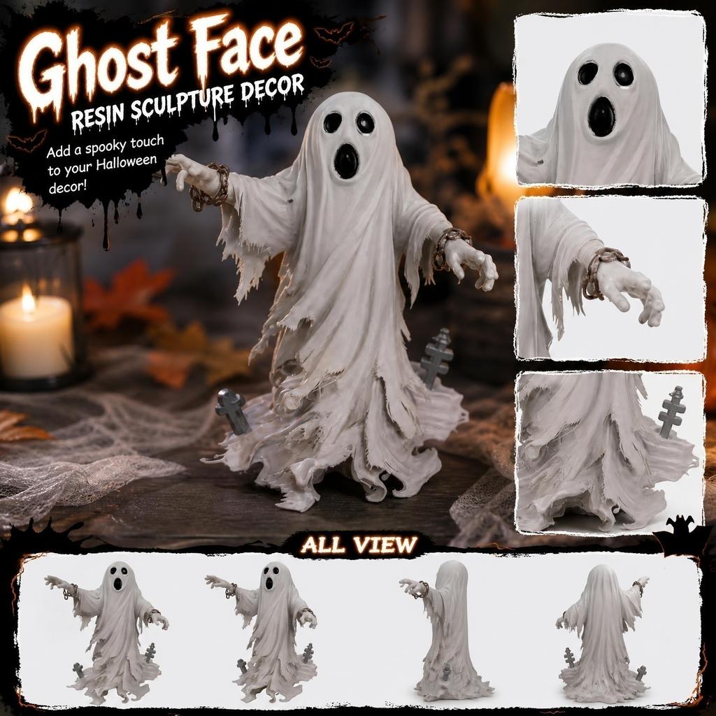 Halloween Resin Ghost Face Sculpture Decorative Figurine for Indoor Outdoor Haunted House Tabletop Display Decoration