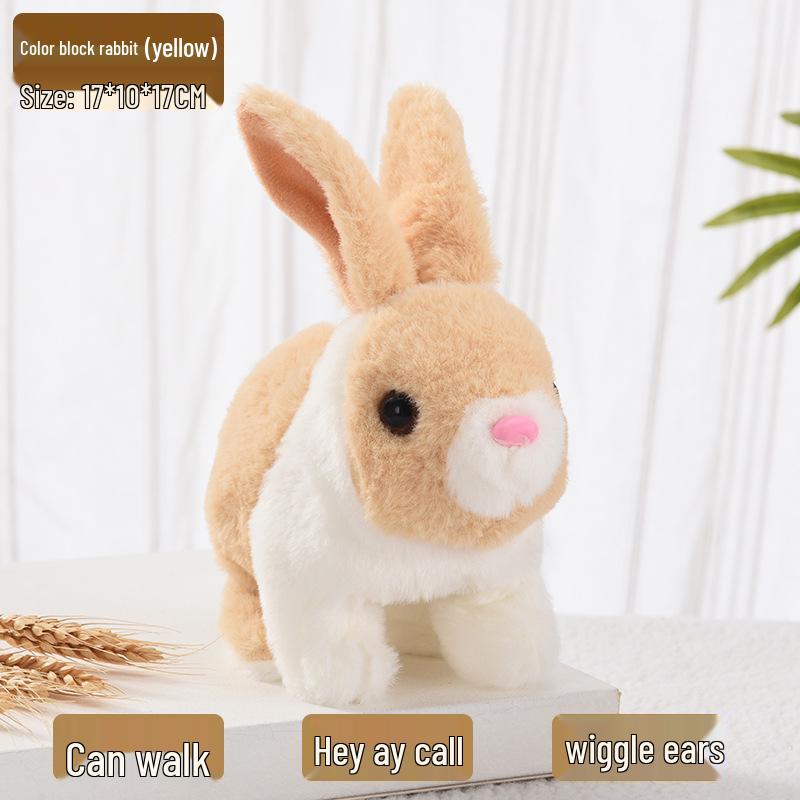Plush Interactive White Rabbit Toy - Walking, Talking, Ear-Wiggling, Mouth-Moving Long-Haired Pet Simulation.
