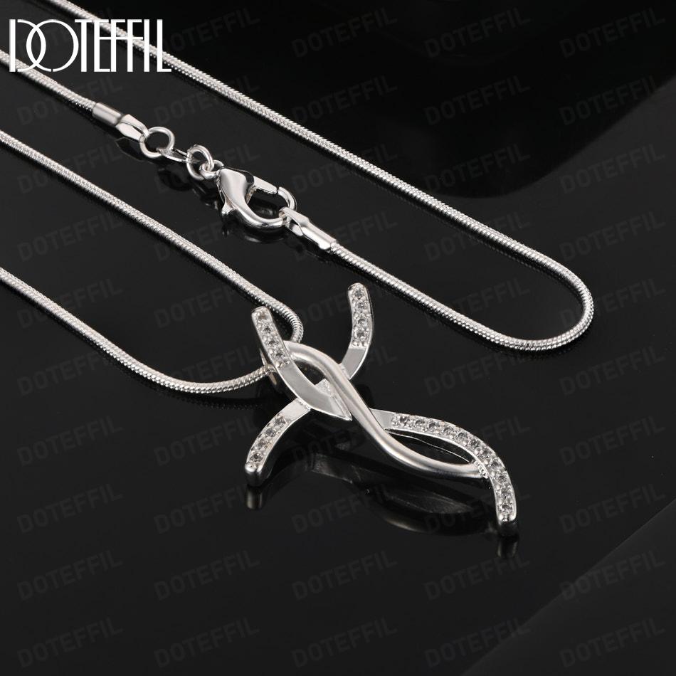 925 Sterling Silver AAA Zircon Cross Pendant Necklace Fashion Jewelry