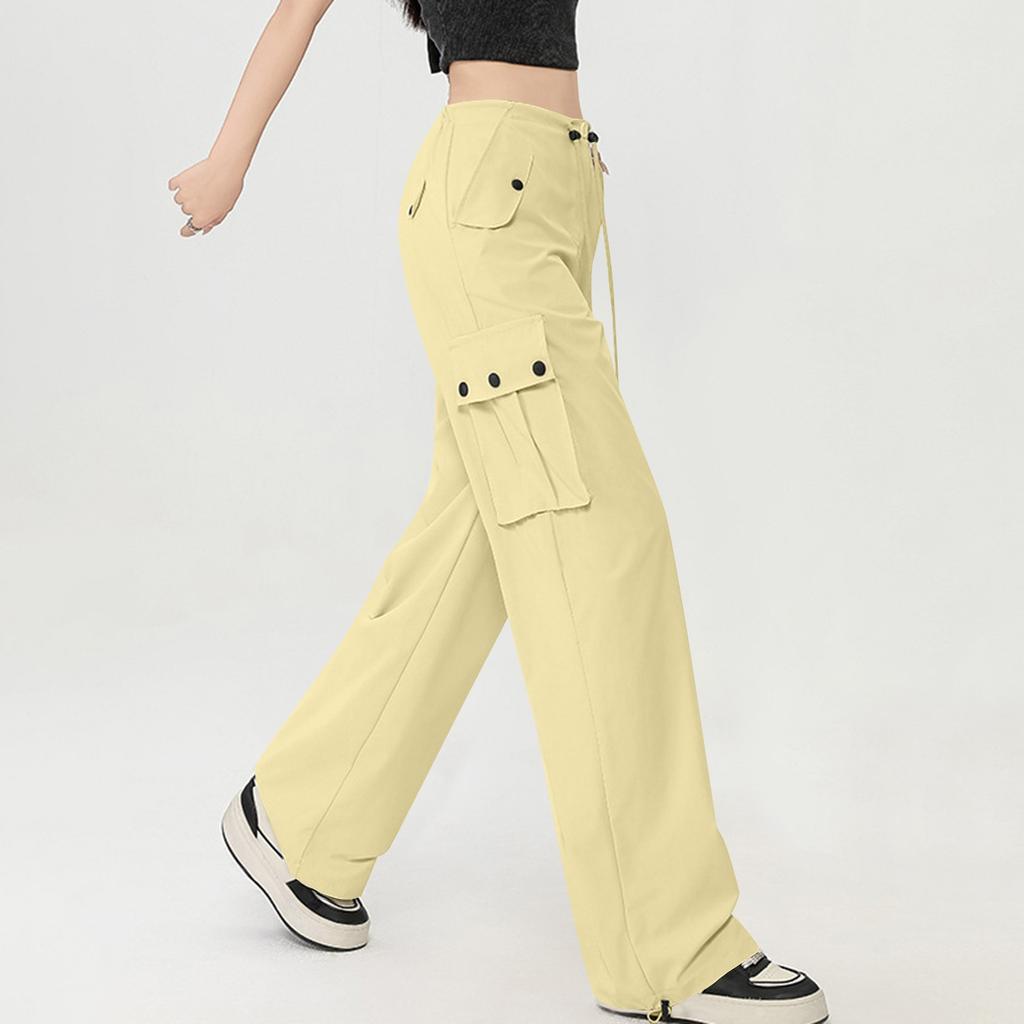 Women's Multi Pocket Straight Tube Slimming, Wide Leg Mopping, Solid Color Pants