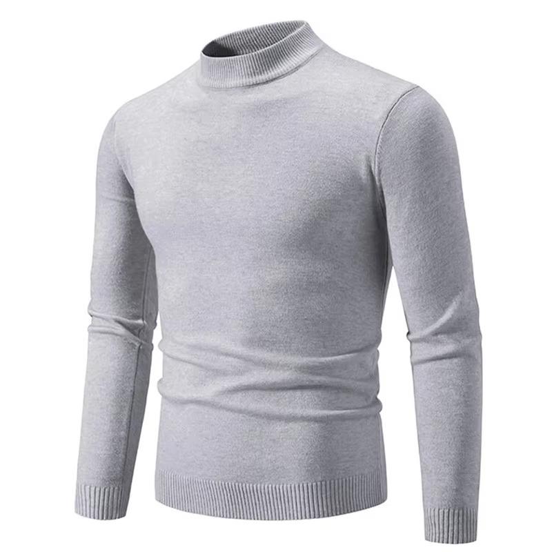 Autumn Men's Half Turtleneck Sweater Solid Color Basic Style Casual Fashion Knitwear Slim Fit High Elastic Male Warm Pullovers