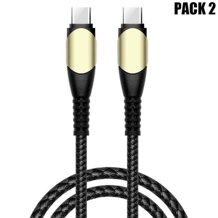 Lot de 2 Câble USB-C vers USB-C Rapide 60W pour Xiaomi 15 14 12-12T Pro 13 Ultra 11i 11T Pro Mi 11 Lite -Nylon Robuste 1M Noir
