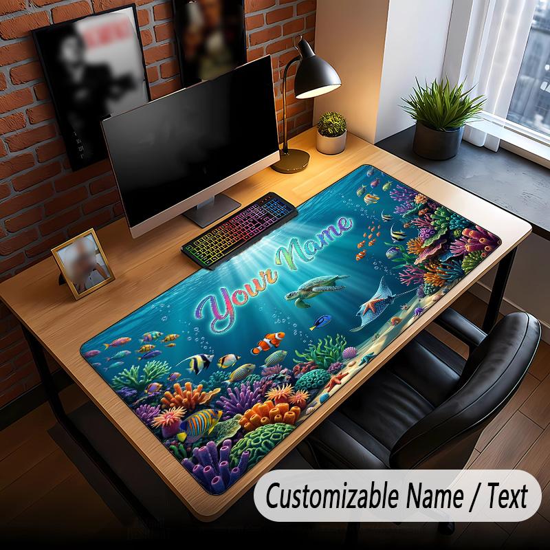 Fish Ocean Theme Custom Mouse Pad Personalized With Name Text Customized Desk Mat For Office Home Decor
