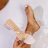 2025 New Transparent PVC High Heel Sandals European American Sexy Square Toe Ankle Strap Clear Crystal Heels Sandals