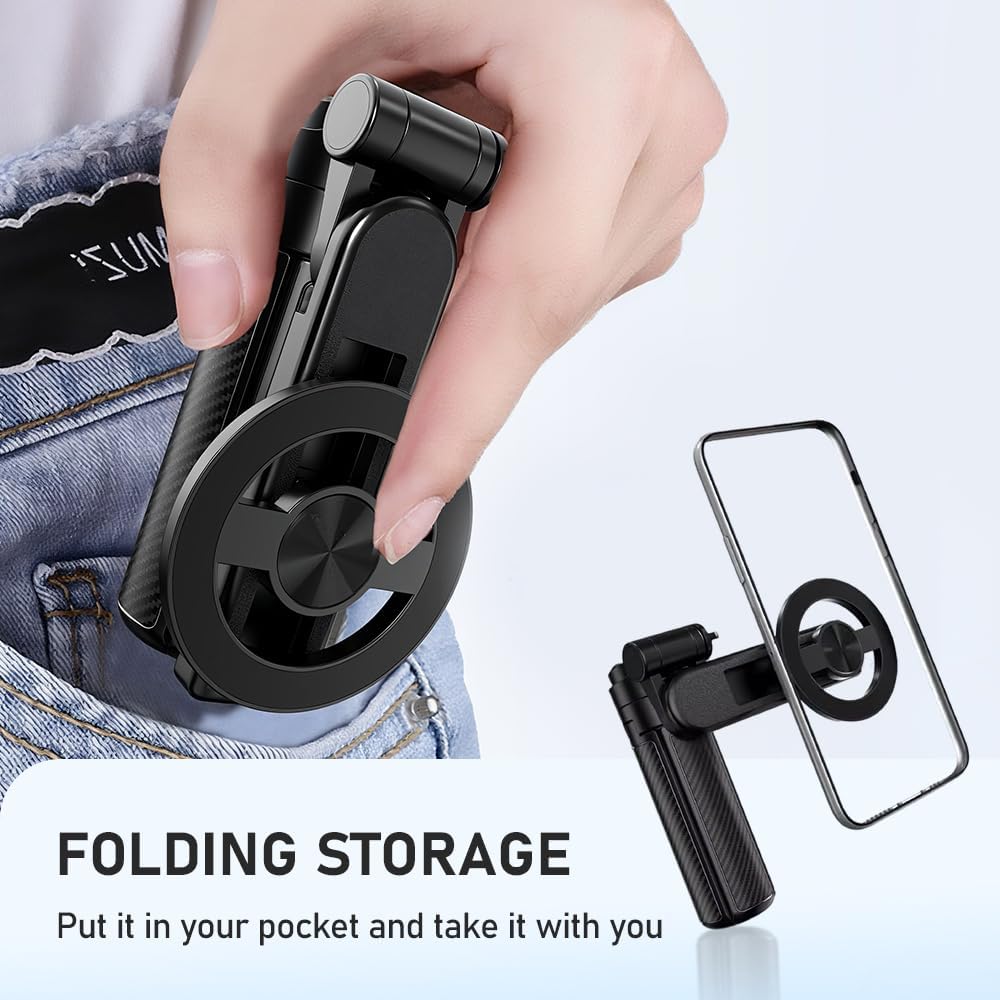 4-in-1 Multifunctional 360° Rotation Magnetic Selfie Stick, 2025 New 360° Rotation Phone Tripod with Bluetooth Remote Control, Portable Extendable Mag