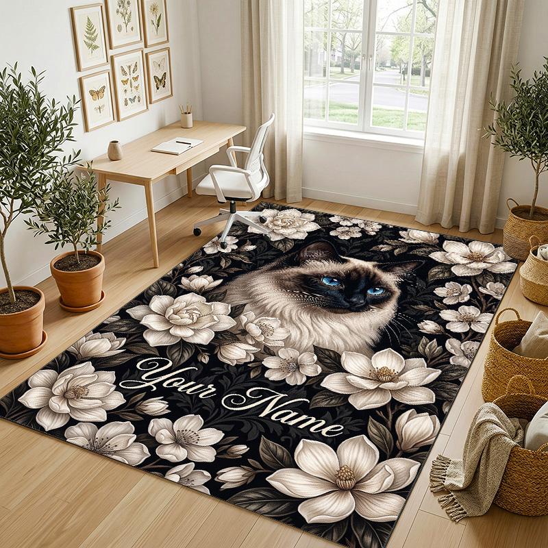 Floral Garden Theme Crystal Velvet Rug Personalized Custom Name Text Soft Floor Mat Home Decor