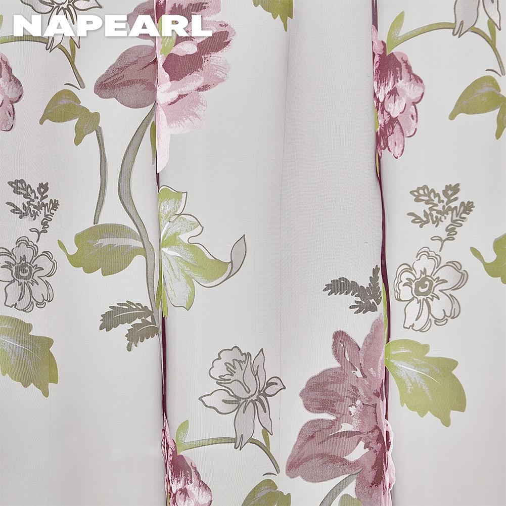 2PC NNAPEARL Modischer und vielseitiger kurzer Gaze-Vorhang mit lila Blumendruck für Küche, Schlafzimmer und Wohnzimmer, Heimdekoration