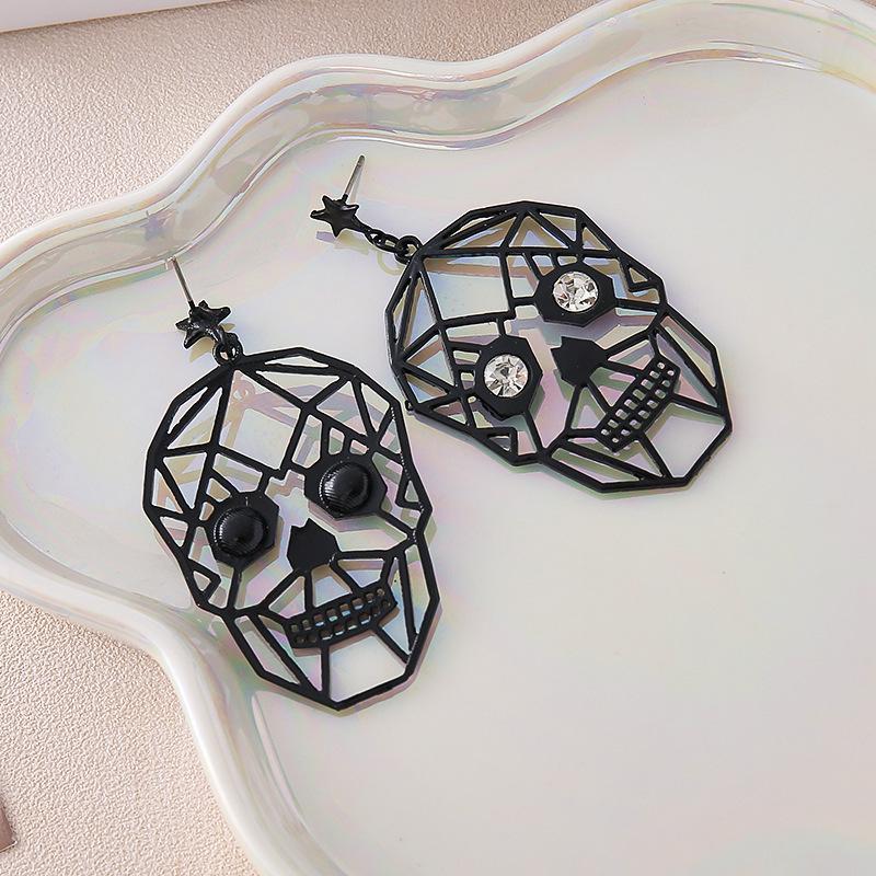 

Готические серьги «Черный череп» для женщин - Акцент из стразов, Идеальны для Хэллоуин-вечеринок чёрный