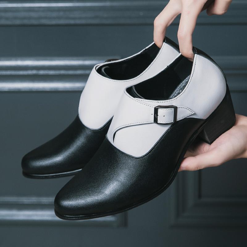Men Dress Shoes Thick Heel Brogue Leather Men Wedding Party Social Shoe Male Business Casual White Platform Formal Shoes for Men
